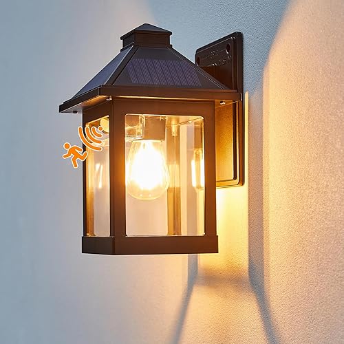 LUHLEE Luces solares para porche al aire libre, 1 paquete de luces solares de pared con sensor de movimiento, luces de pared impermeables IP65 al