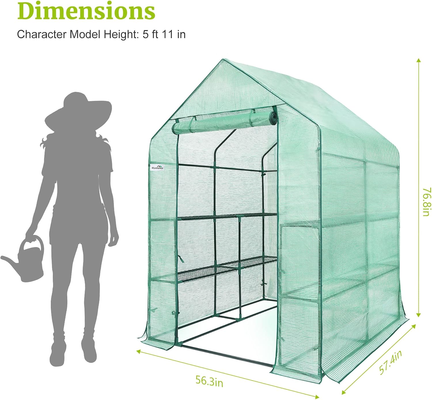 Walk-In Outdoor or Indoor Covered Portable Plant Greenhouse for Gardens, Patios, and Yards with 8 Wired Shelves, and Roll-Up Zippered Door