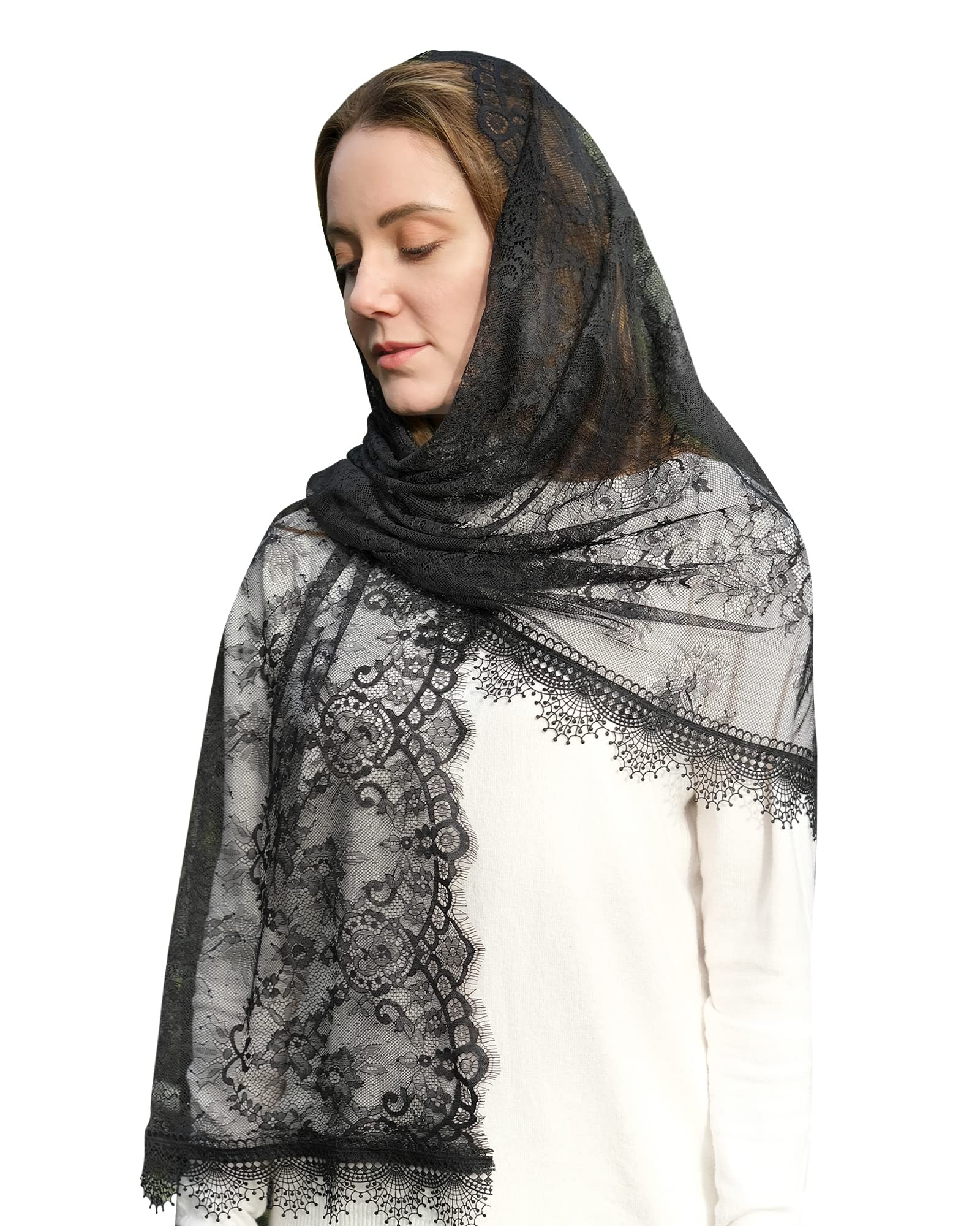 Mantveil Rectangular Church Veils for Women: Spanish Floral Lace