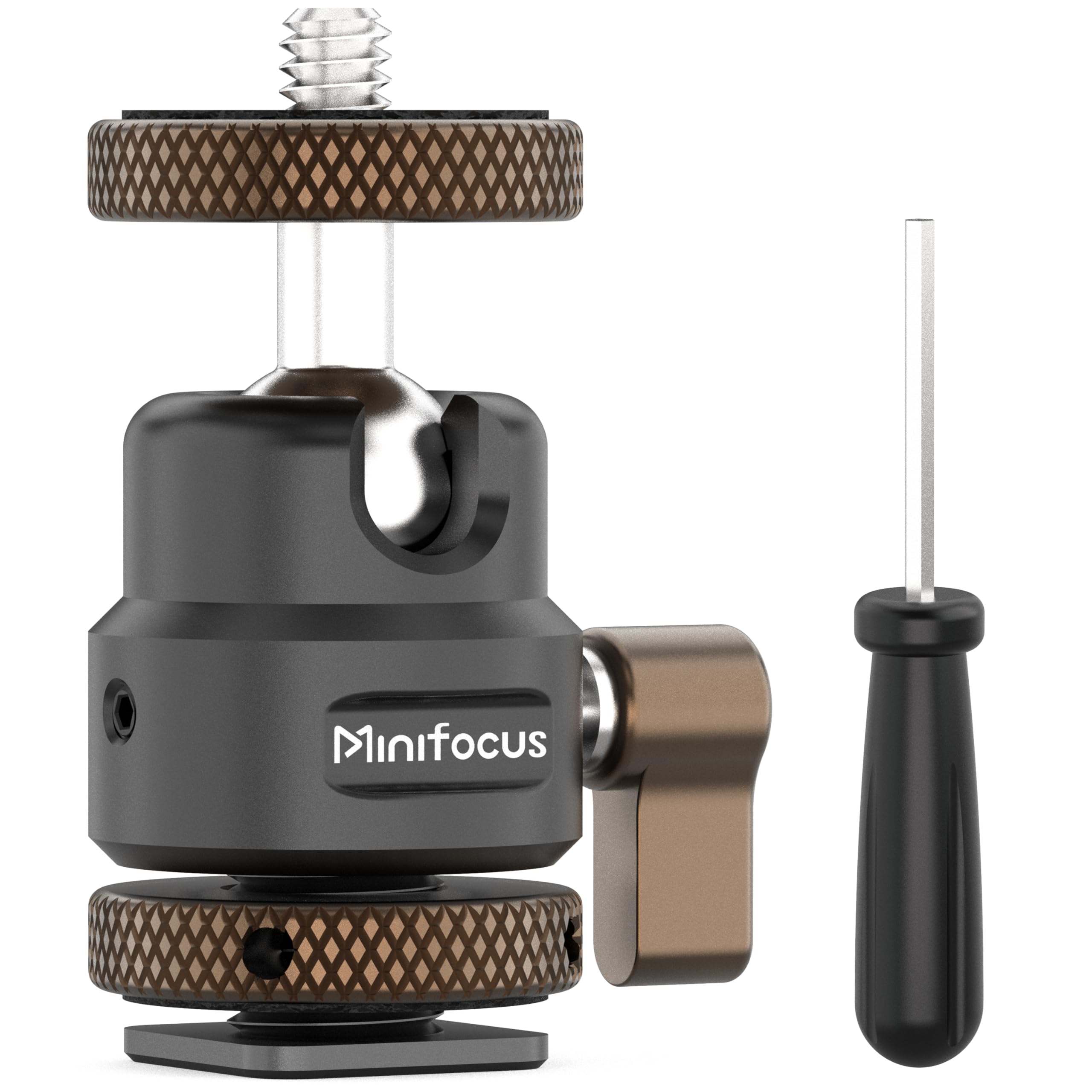 MINIFOCUS Mini Ball Head, Metal Tripod Ballhead with 1/4" Cold Shoe Adapter, 360° Swivel 125° Tilt Ball Heads for Camera, Camcorder, Phone Holder, Max Load 11lb