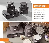 Vista 3 de storageLAB China Storage Containers, Hard Shell Case with Felt Dividers for Charger Plates, and Dishes, Ideal for Kitchen Organization, Moving Gris