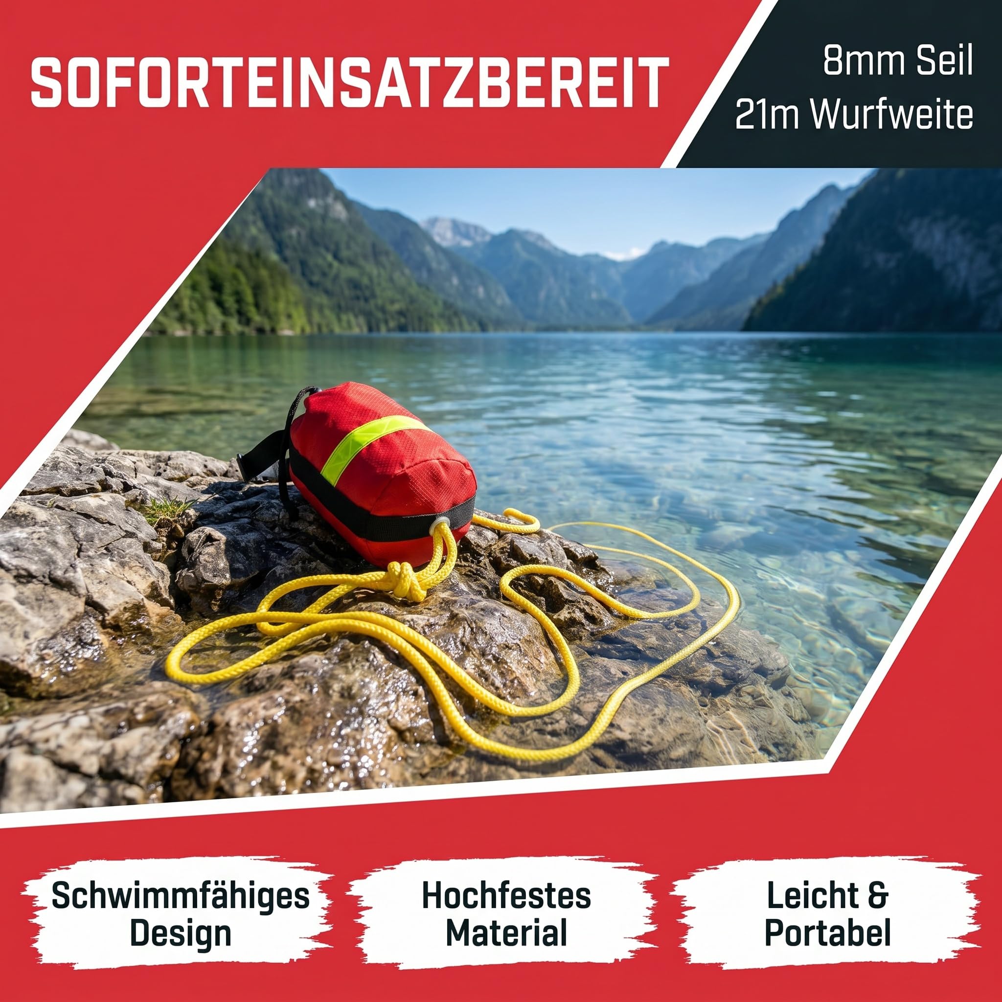 Wurfsack mit Seil 21m, Wasserrettungs Wurfsack, Water Rescue Throw Bag Floating Rope, Profi Schwimmender Wurfsack für Kajak, Kanu, Paddelboot, Kanu, Yachten, Segeln Und Kanufahren, Gelb