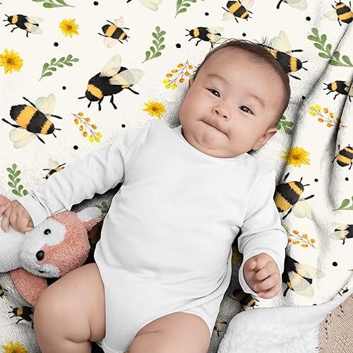 Miniatura 3 de Manta de franela de abeja  Manta de cama floral de girasol, decoración del hogar, manta floral de abeja cálida y acogedora para sofá, cama y sala de