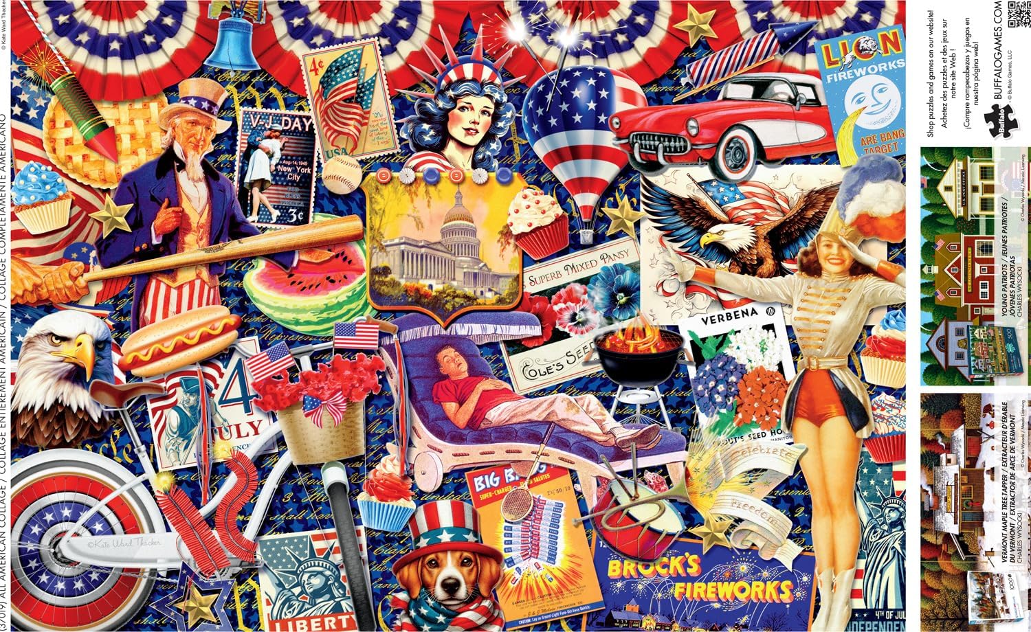 Buffalo Games - Kate Ward Thacker - All American Collage - 500 Piece Jigsaw Puzzle Colorful Puzzle for Adults – Precision-Cut Pieces, Beautiful Artwork, and Hours of Relaxing Fun