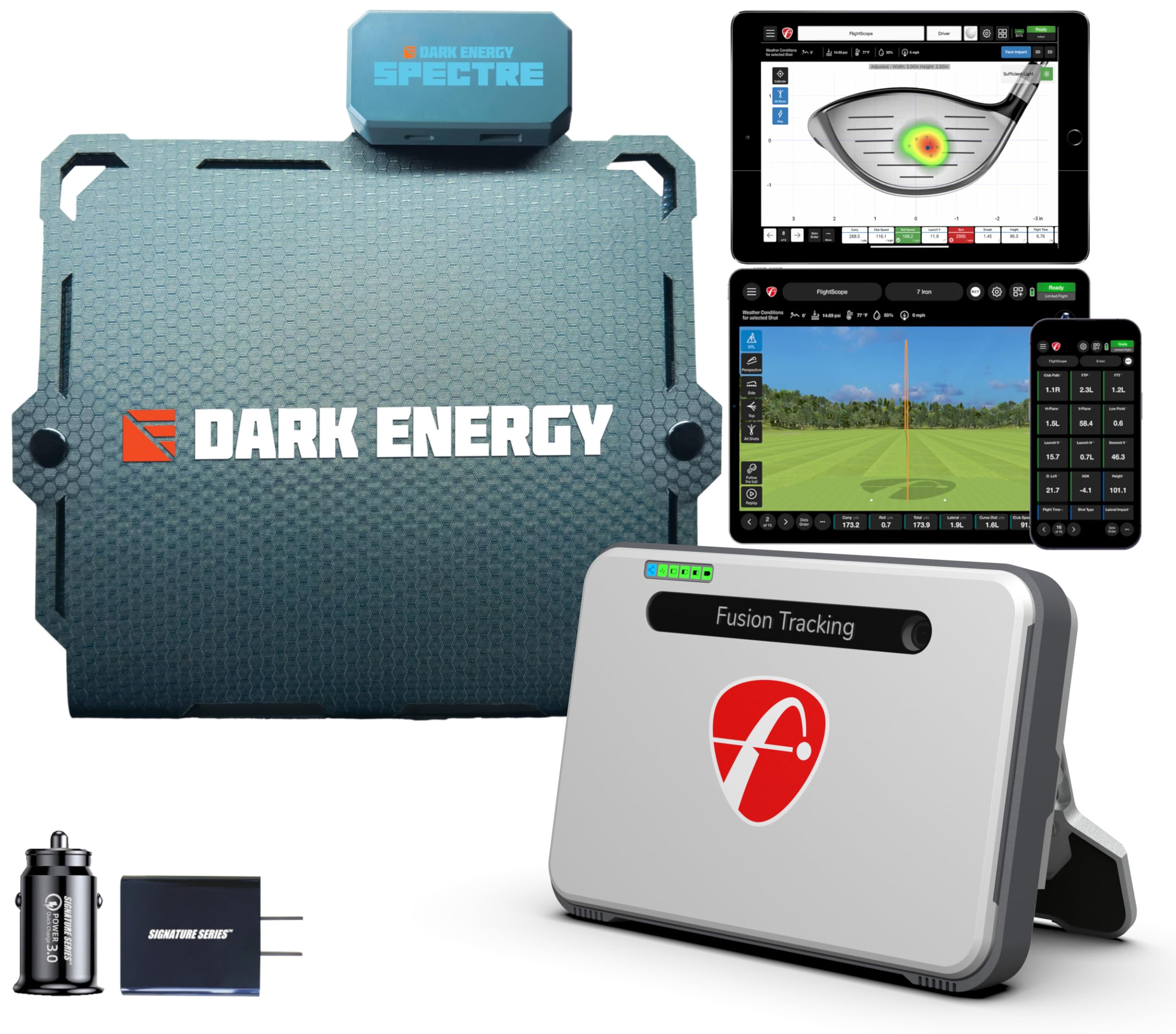 FlightScope Mevo+ Golf Simulator with Spectre 8W Solar Panel and Signature Series Kit