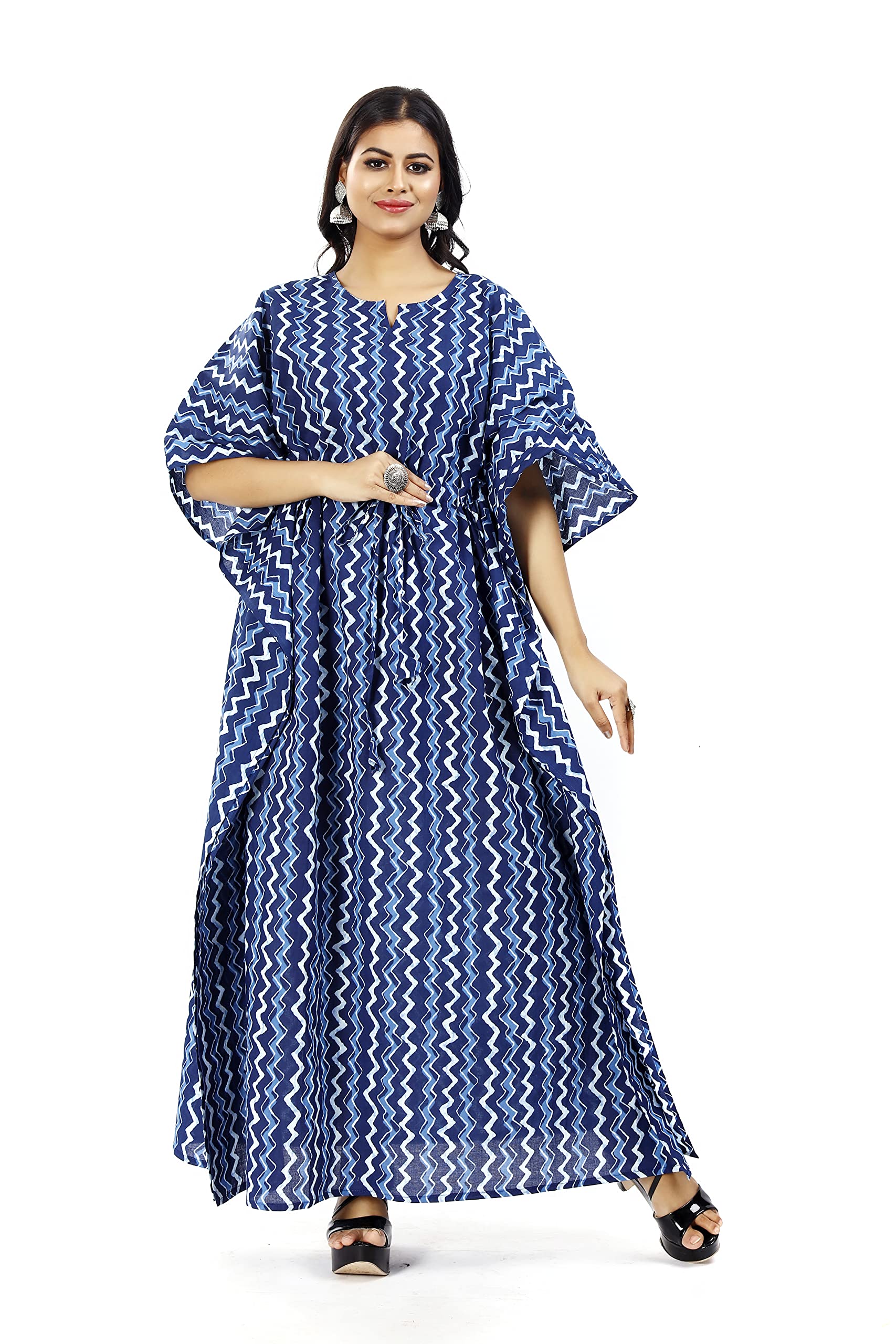 modi factory JAIPUR EXPORT QUALITY, Maxi Kaftan for women,pure cotton Nighty, Loungewear kaftan | hand block printed women nighty | free size (BLUE, COTTON)-picture-45