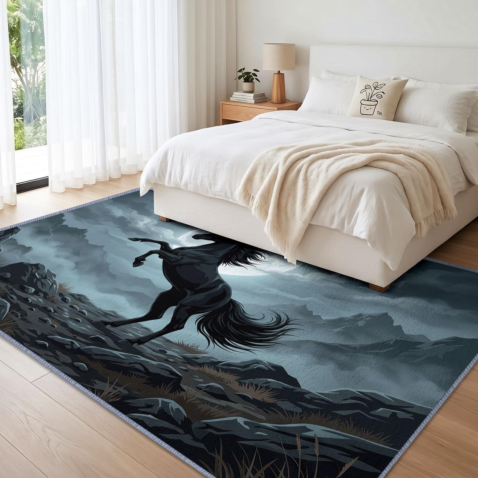 Dywan do salonu 80 x 150 cm czarny obcas koń można prać w pralce