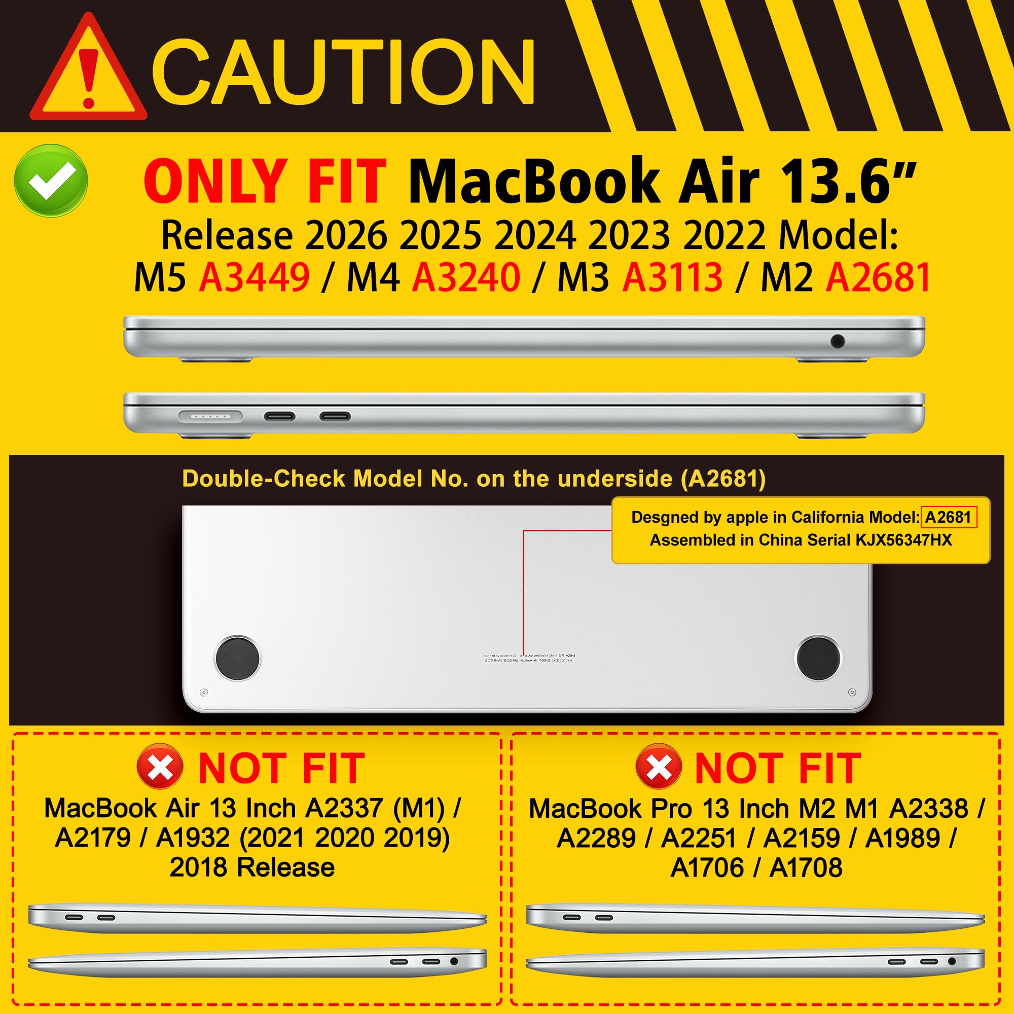 Funda para MacBook Air de 13.6 pulgadas con chip M2 A2681 versión 2022, funda rígida de plástico con protector de pantalla y cubierta de teclado para MacBook Air de 13.6 pulgadas, compatible