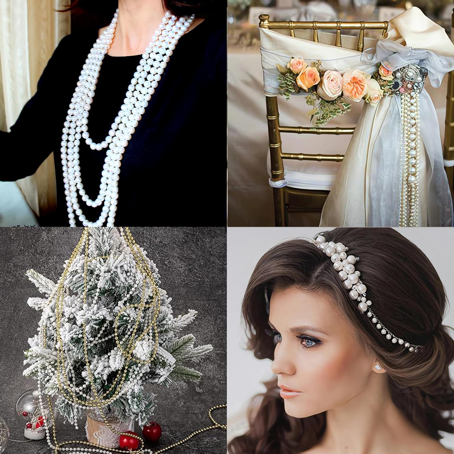 Craft String Pearls 10MM Beads Garland, 14 Yards Christmas Garland Faux Pearl Beads String Roll Bulk for DIY Craft, Wedding, Party, Christmas Tree Decoration