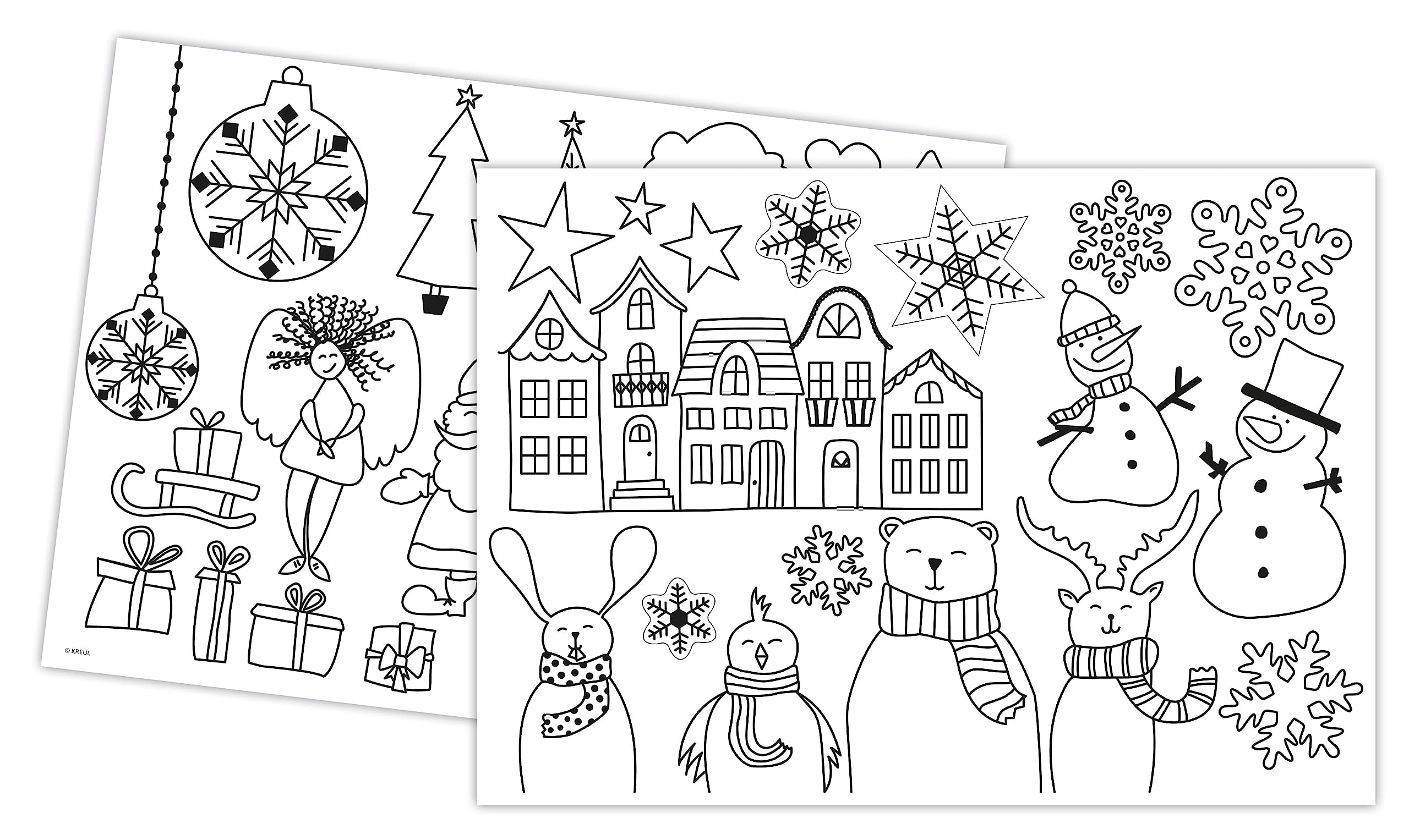 KREUL 42853, Window Color Set Hello Winter, 6 x 80 ml colori per finestre, include contorno nero, set completo con colori brillanti, glitter e modelli