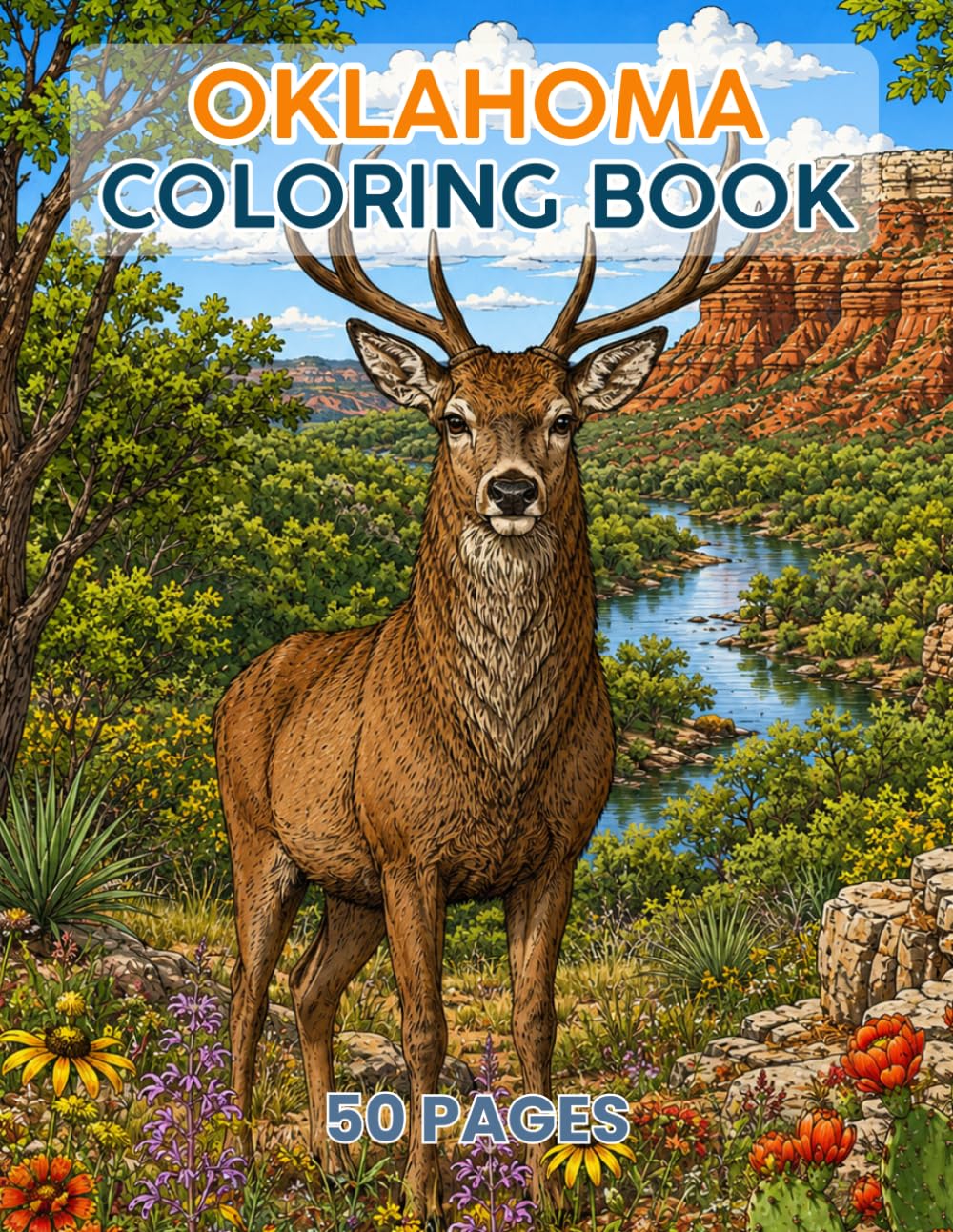 Oklahoma Coloring Book: 50 Single-Sided Coloring Pages Featuring State Landscapes, Wildlife, Flowers, Landmarks, and Western Scenes