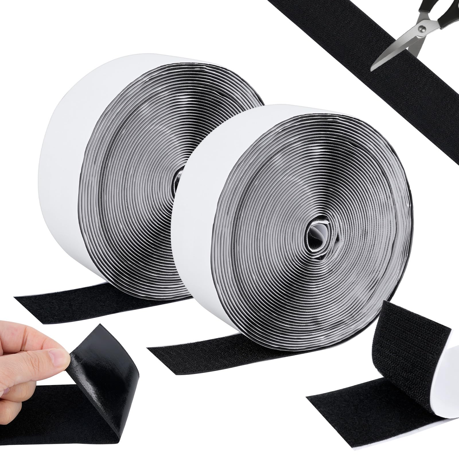 Akamino Hook and Loop Tape Self Adhesive, 10m X 50mm Width Hook and Loop Strips Rolls, Heavy Duty Double Sided Sticky Back Fastening Tape for Home, Office & DIY Crafts (Black)