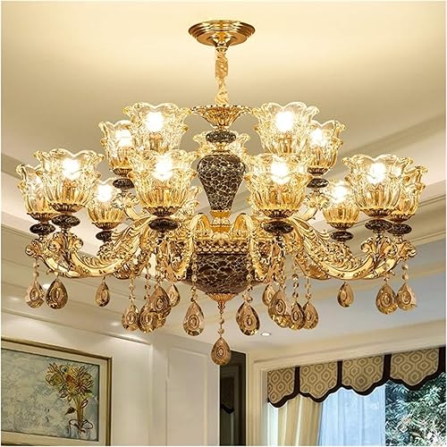 Miniatura 5 de EXCEI Candelabro de techo de cristal dorado para decoración de sala de estar comedor dormitorio luz de cerámica atmósfera villa hotel pasillo