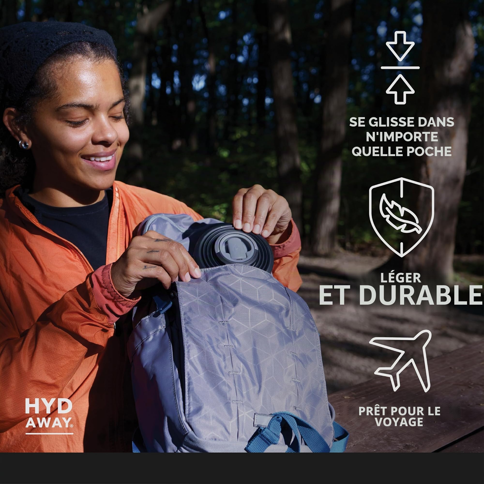 HYDAWAY - Bouteille d'eau pliable, couvercle à rabat, facile à emporter, pratique lors de vos déplacements, silicone de qualité alimentaire, 750 ml