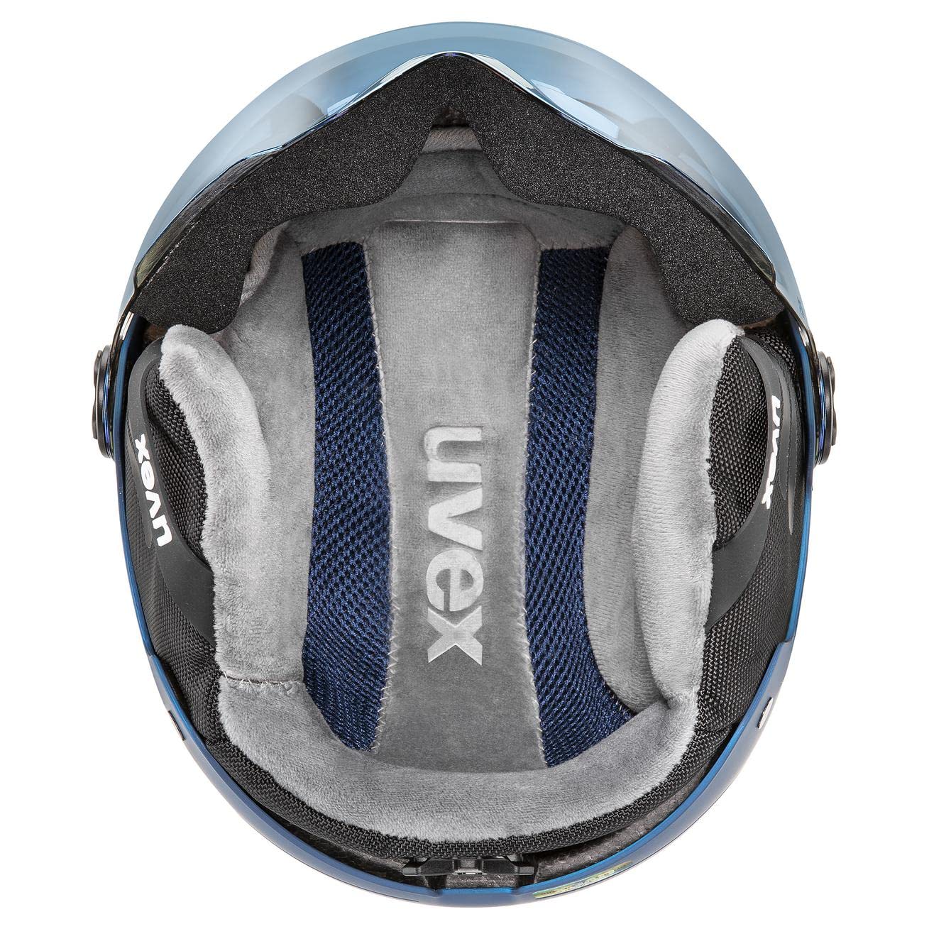 uvex rocket jr visor, Kask narciarski unisex-dzieci, blue puzzle matt, 54-58 cm