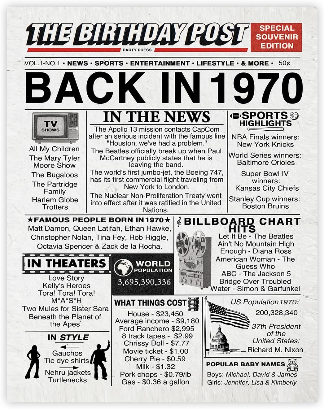 55th Birthday Vintage 1970 Baseball Cap - Embroidered Retro Hat For Men & Women