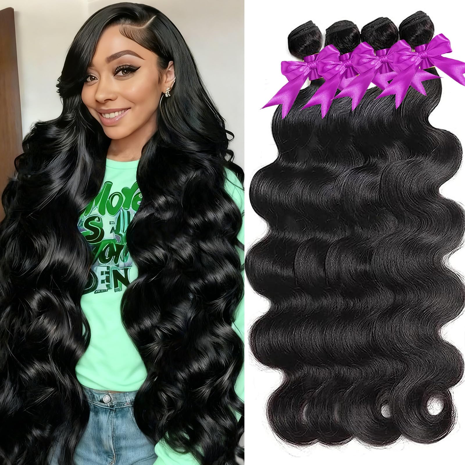 Paquetes de cabello humano ondulado 12A, 22, 22, 22, 22, 22, 22, 22, 22, color negro natural, 100% sin procesar, cabello humano virgen Remy ondulado para mujer