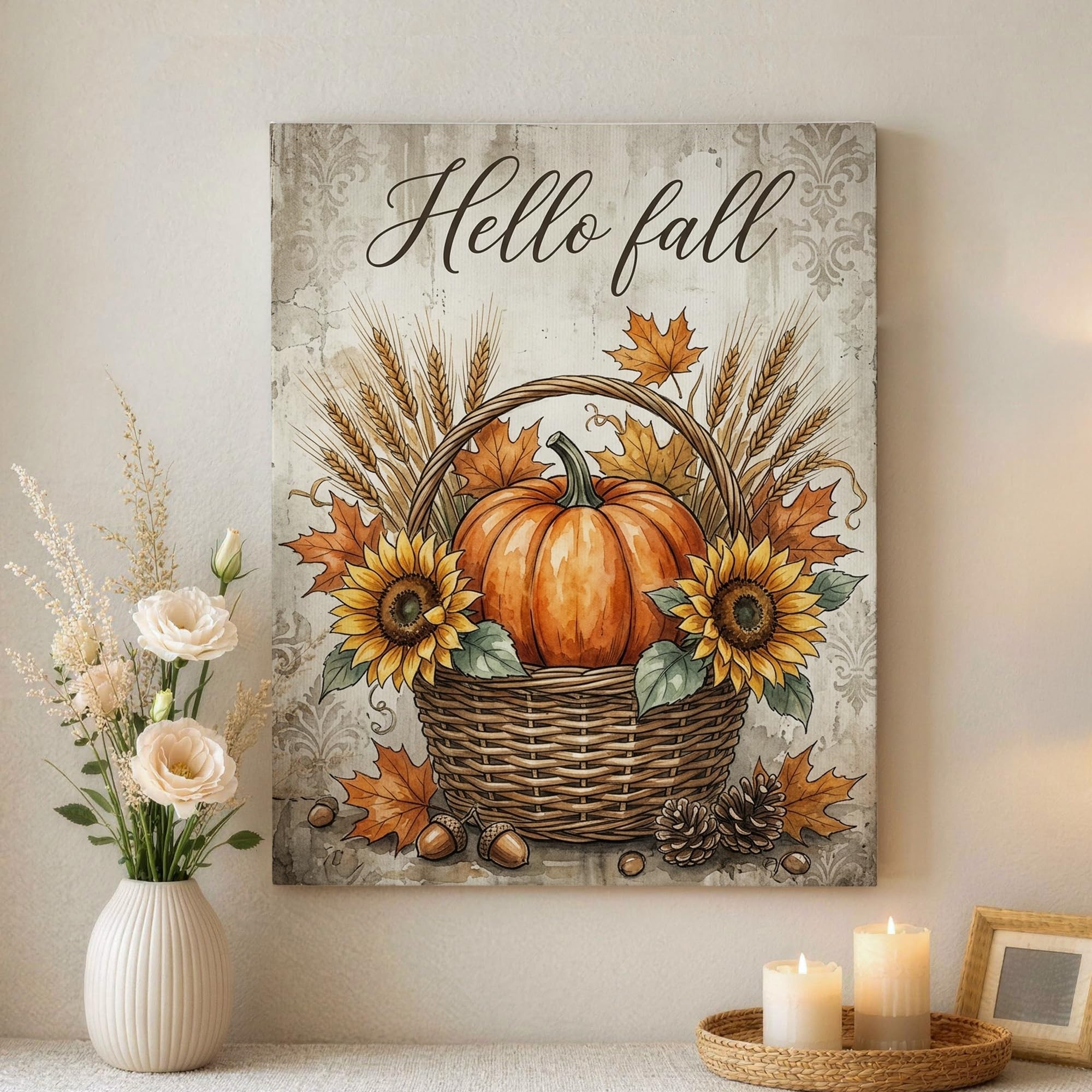 Pintura para colgar en pared con diseño de girasol y trigo rústico de 16x20 pulgadas 8
