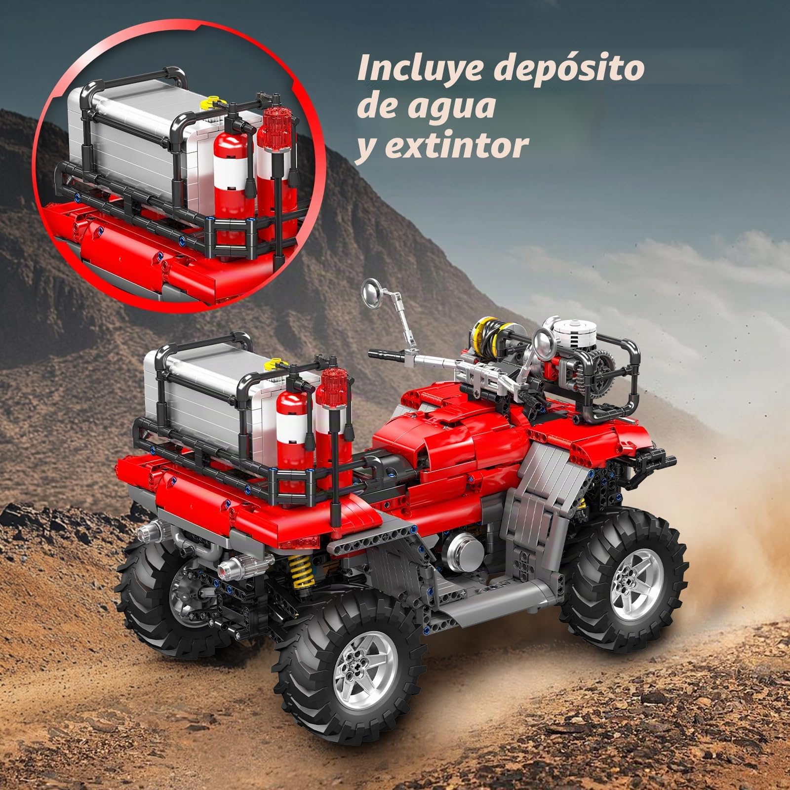 Mould King 23003 Technik ATV - Kit de construcción de Moto de Bomberos, Mando a Distancia de 2,4 G y aplicación de Doble Control, autociclo, Kit de construcción de vehículos Todoterreno (más de 2100