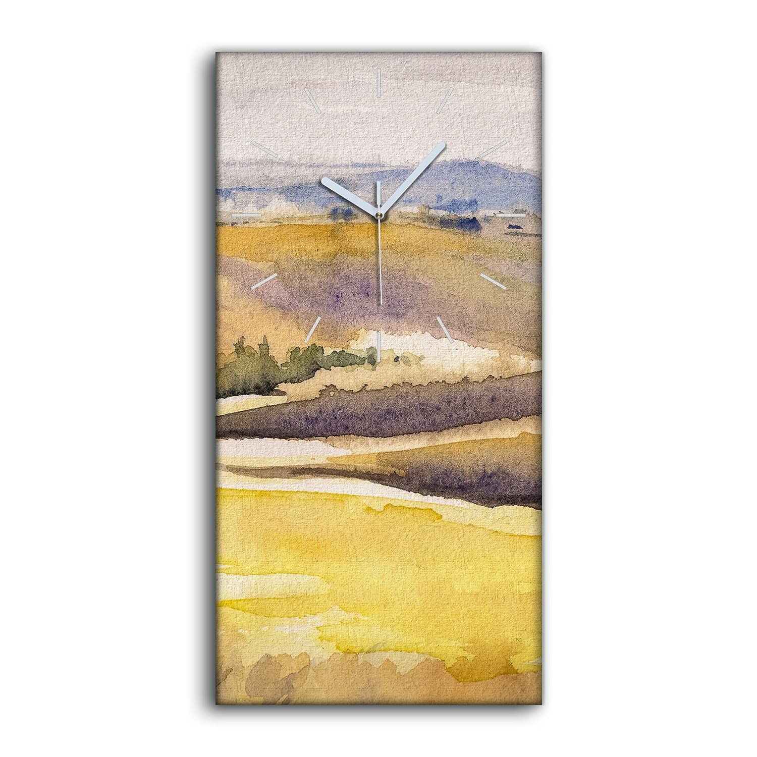 Horloge sur Toile 30x60cm Campagne Toscane Aquarelle avec Mains Blanches Ne Pas Tic Tac