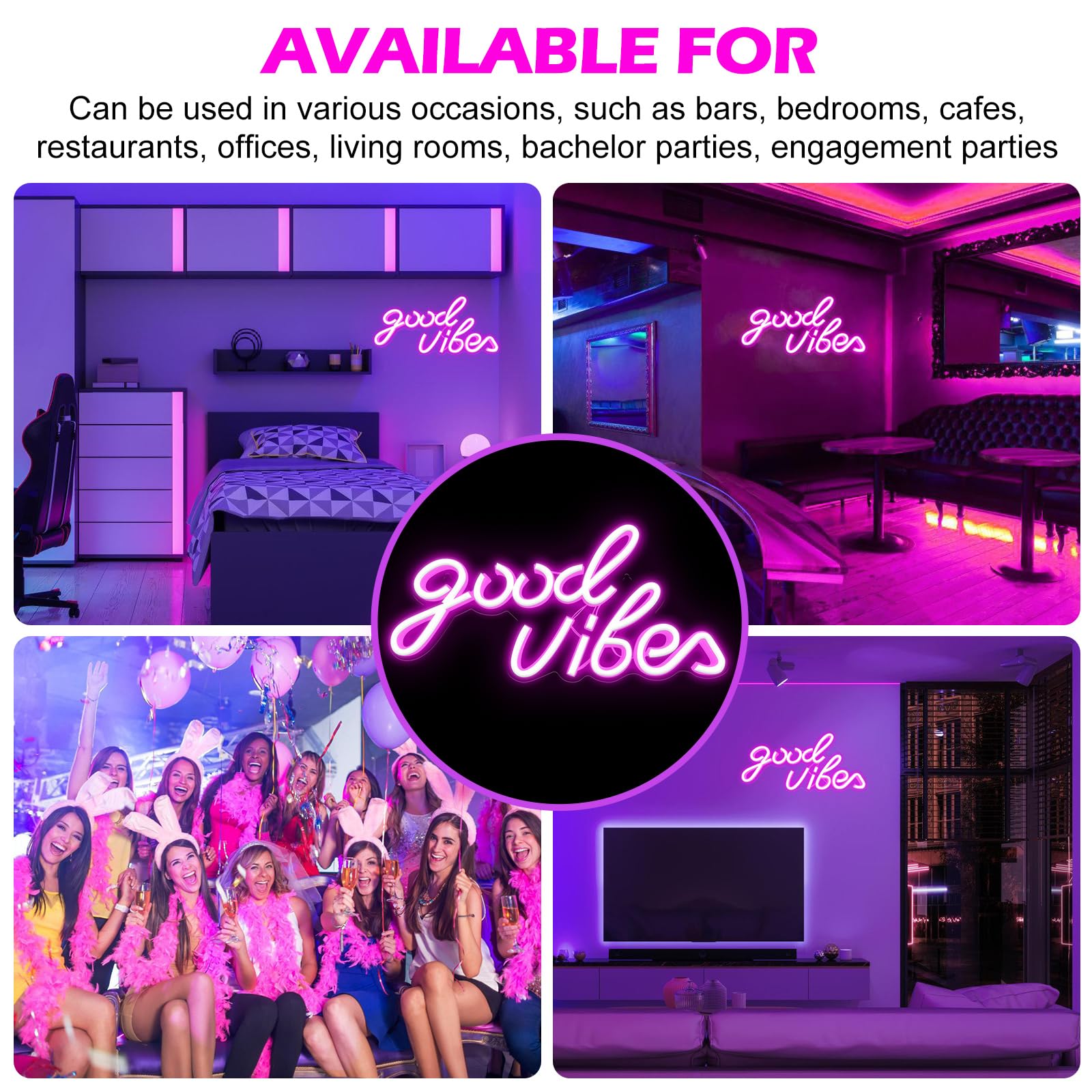Good Vibes - Letrero de neón LED con adaptador de encendido/apagado para decoración de pared, señal de luz de negocios, para bar, salón, cafetería, restaurante, tienda, club, sala de juegos