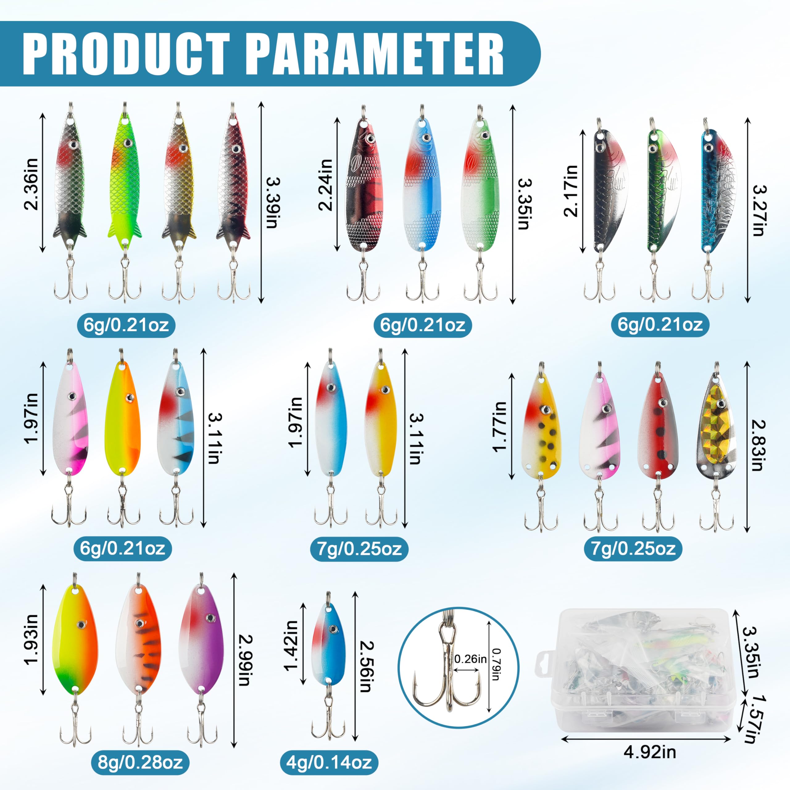 30pcs kinds of fishing lures assorted spoon metal Amazon.com : Fishing Spoons Metal Fishing Lures Kit, 30pcs Hard Spinner  Baits Trout Spoons Walleye Lures Casting Lures with Treble Hooks for Bass  Pike Crappie Trout : Sports & Outdoors