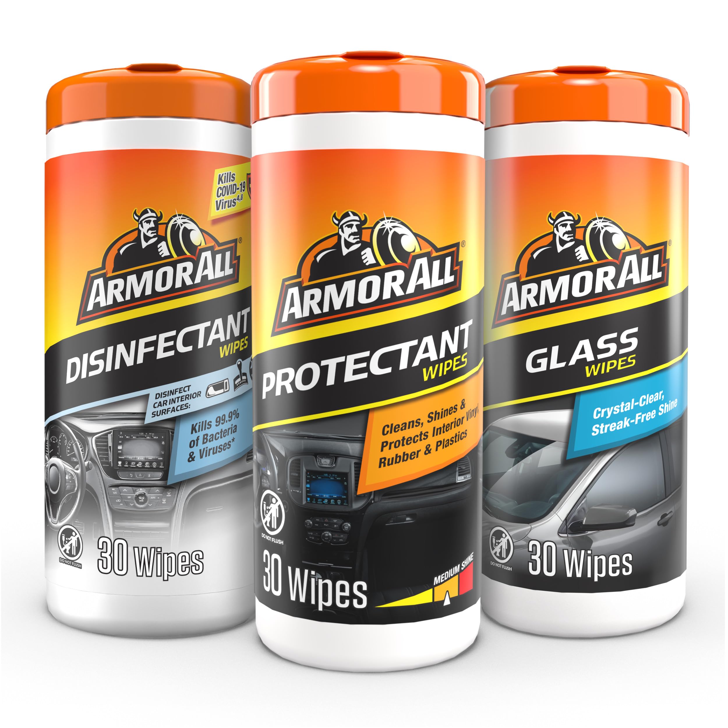Armor All Car Cleaning Wipes Kit, Includes Protectant Wipes, Disinfectant Wipes, Glass Cleaner Wipes for Cars, Trucks, and Motorcycles (Pack of 3)