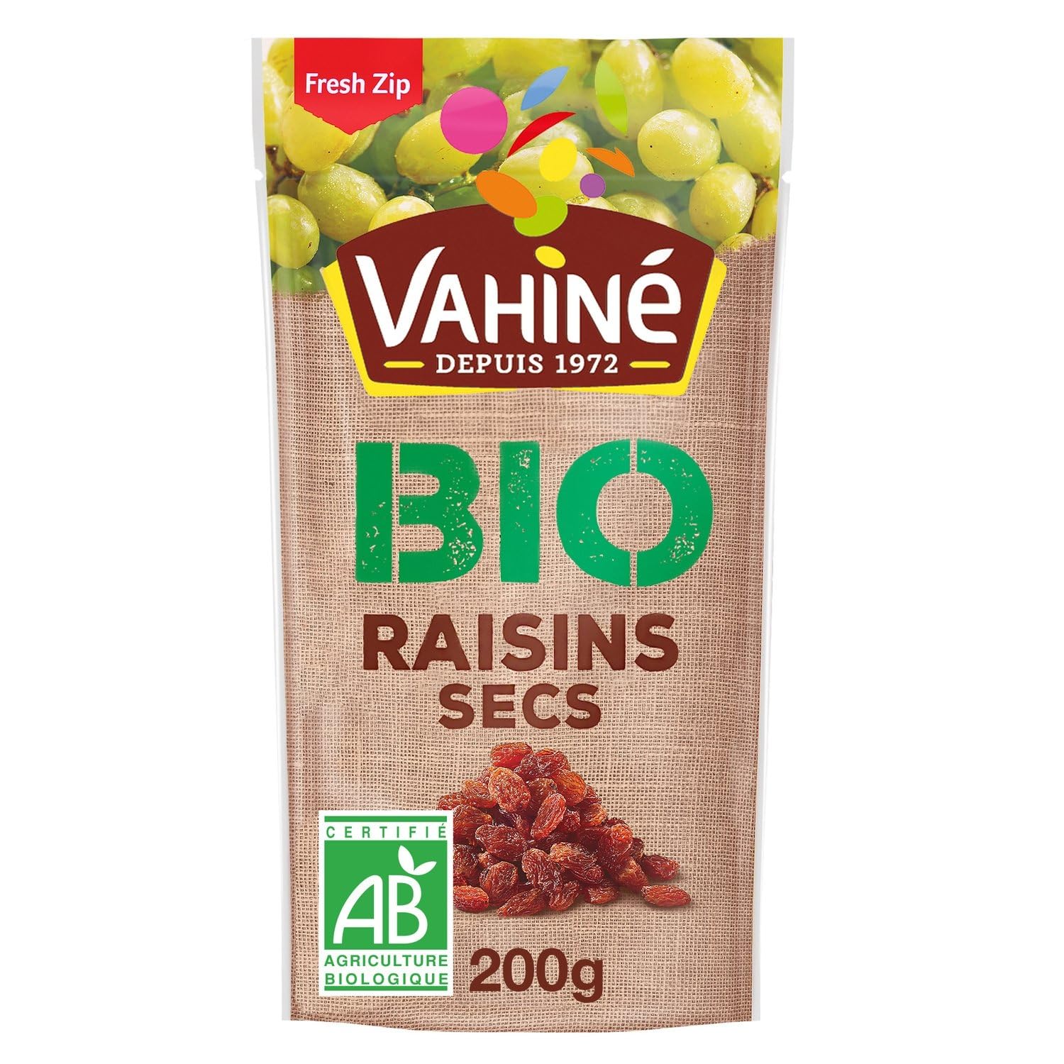 VAHINE Raisins Secs Bio Sultanines 200 g — Fresh Zip, Conditionné en France, Agriculture Biologique Certifiée - Lot de 3