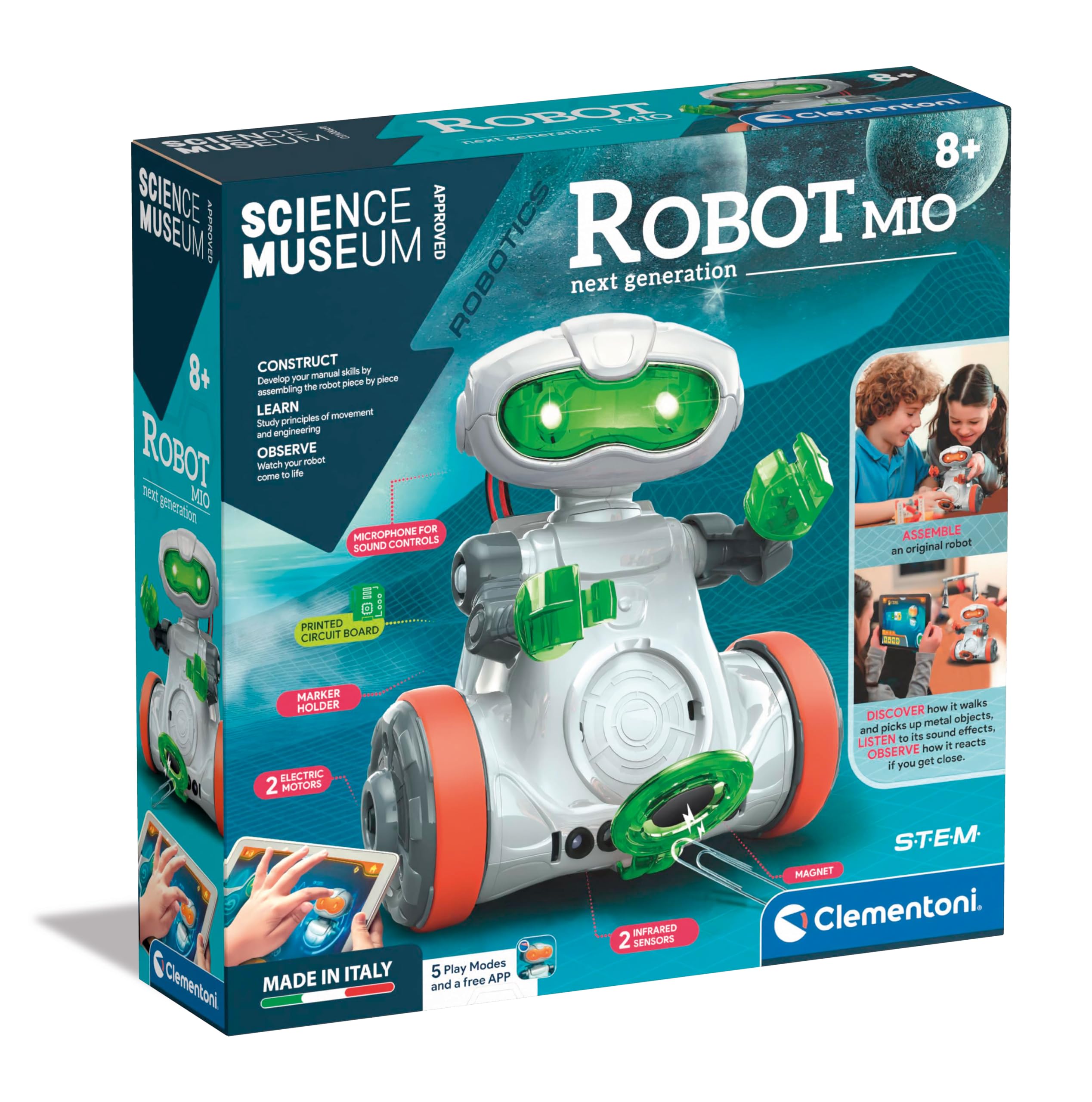 Clementoni- Robot Science Museum Mio: Programmable Interactive Robot STEM Building Set (8+ Years)