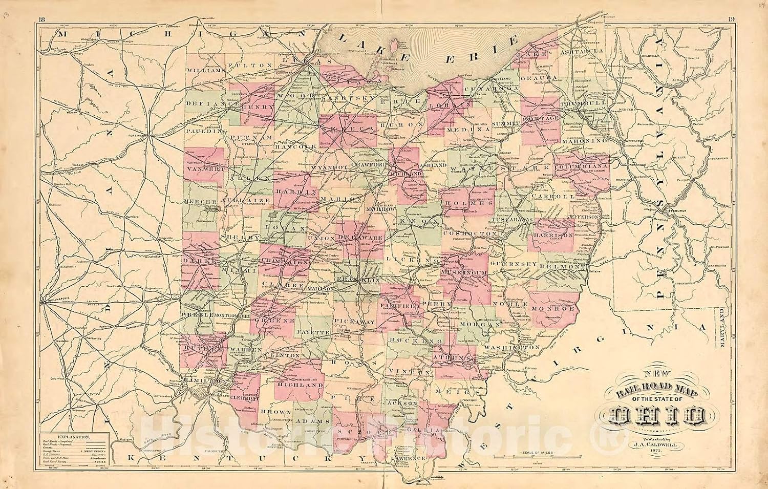 Historic 1875 Wall Map Caldwell's Atlas of Holmes Co, Ohio Ohio Caldwell's