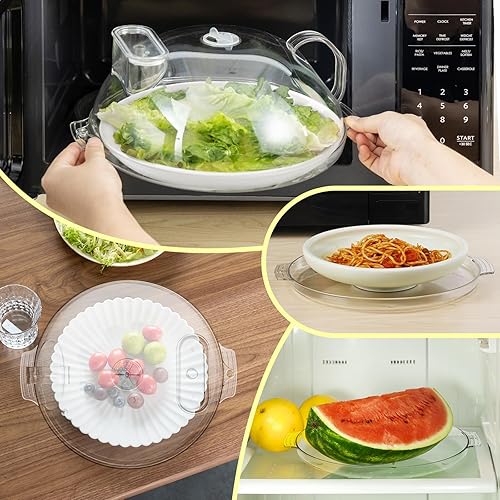 Miniatura 7 de WENWELL Cubierta para microondas con vaporizador de agua y bandeja, protector de alimentos, protector de salpicaduras, plato de plato con asa, 10
