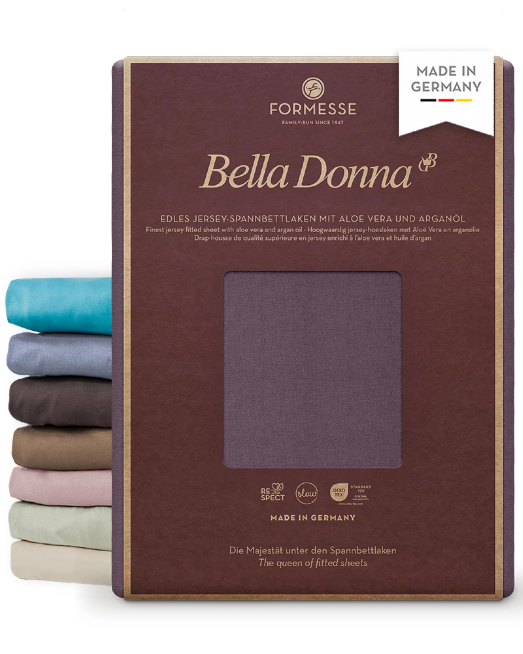 Formesse – Bella Donna Jersey La Piccola. Edles Spannbettlaken für Topper bis 12cm Höhe - 180x190-200cm - 97% Baumwollzwirn, 3% Elastan, Aloe Vera&Arganöl/Betttuch aus Deutschland in Violett
