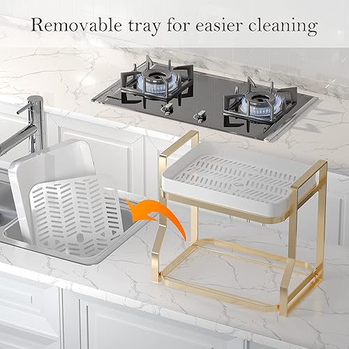 Miniatura 3 de COVAODQ Soporte para taza de encimera de 2 niveles, barra de estante de taza de café de metal moderno