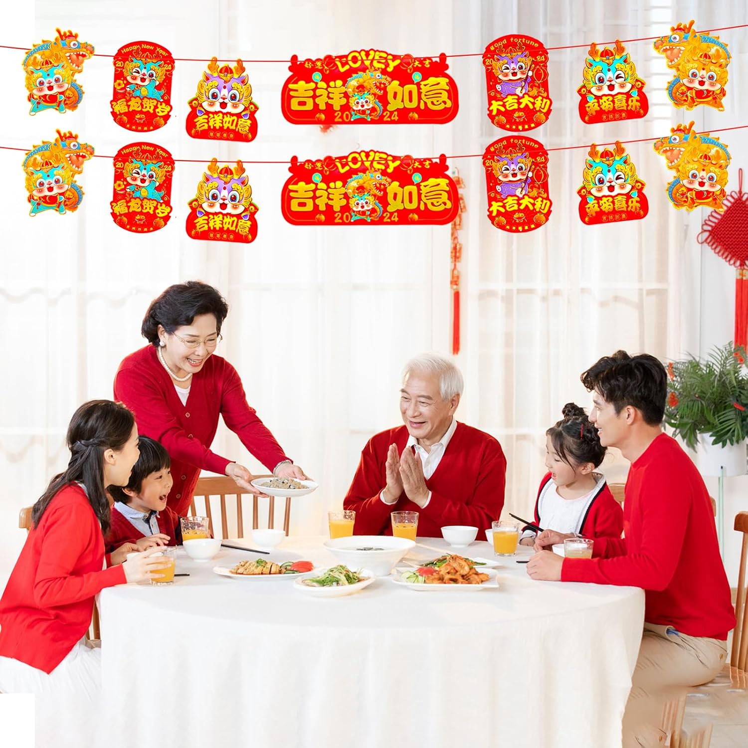 92Pcs Chinese New Year Decorations 2024,Year Of The Dragon Decor Set Lunar Spring Festival Couplet Chunlian Envelope Card Window Sticker Gift Box Fu Characters Porch Sign Supply For Home Office Party