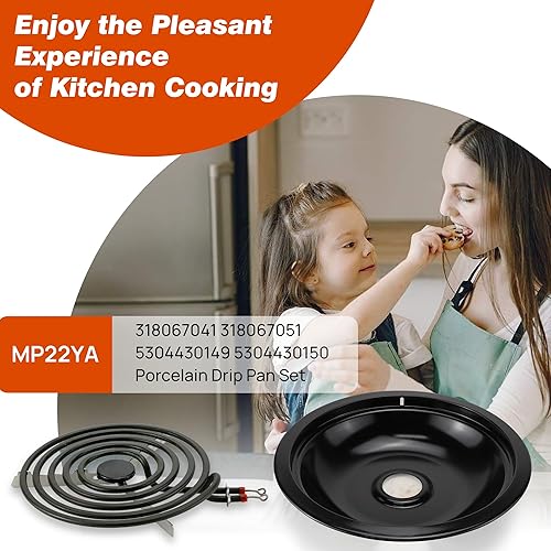 Miniatura 7 de PANDEELS 318067041 318067051 - Sartenes de porcelana y elemento quemador eléctrico MP22YA, sustituye a 5304430149 5304430150, compatible con