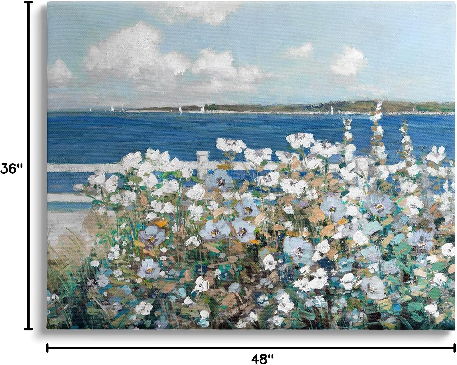 Stupell Industries Beautiful White Flower Bush Seaside Fence Ocean View, Design by Sally Swatland