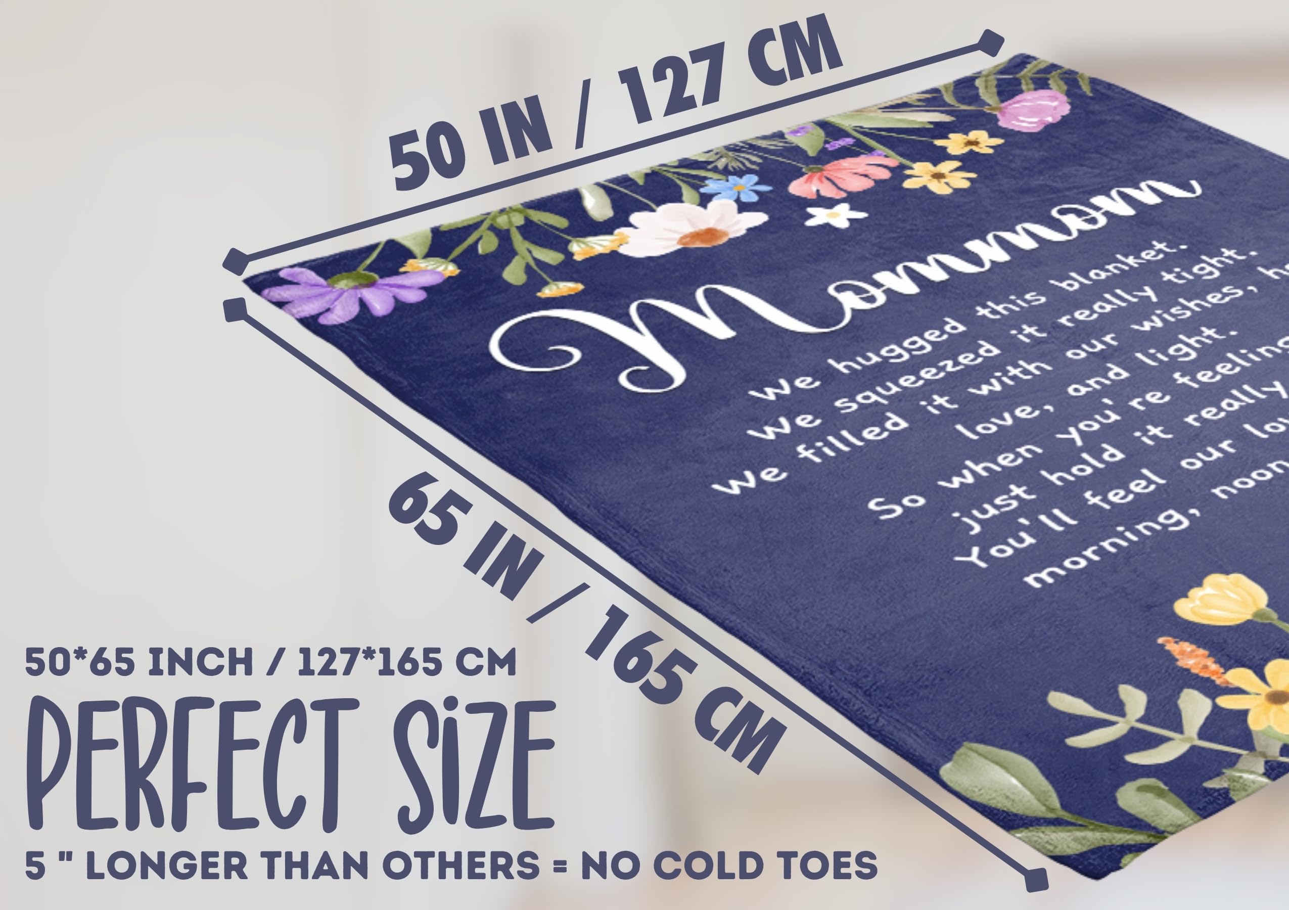 InnoBeta Mommom Gifts, Grandma Gifts for Mommom, Flannel Throw Blankets on Mother's Day, Christmas, Birthday, 50" x 65", Blue Flowers
