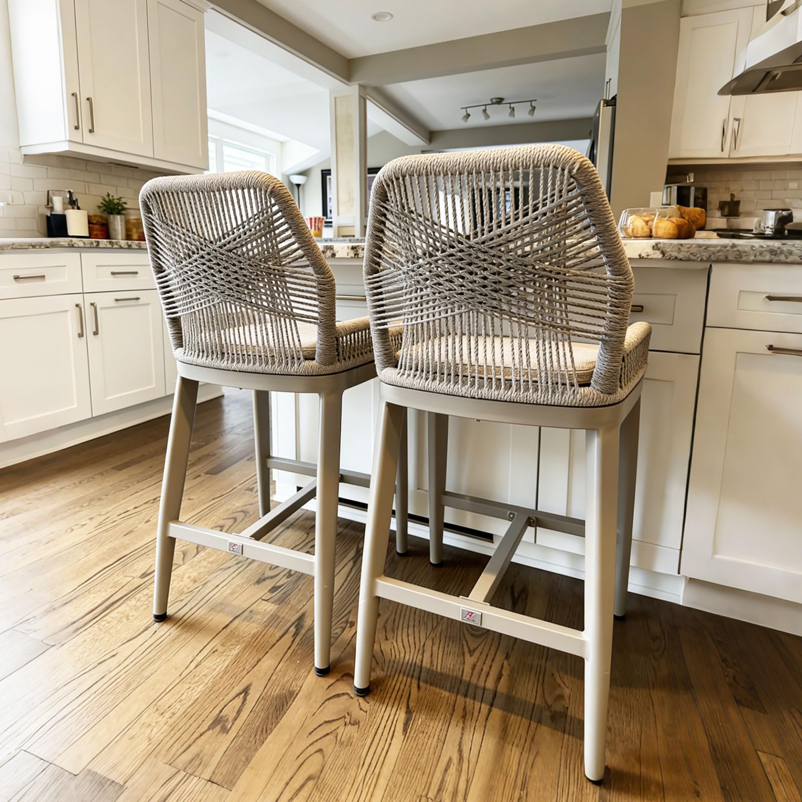 PURPLE LEAF Counter Height Bar Stools Set of 2, Cushion and Back, Champagne