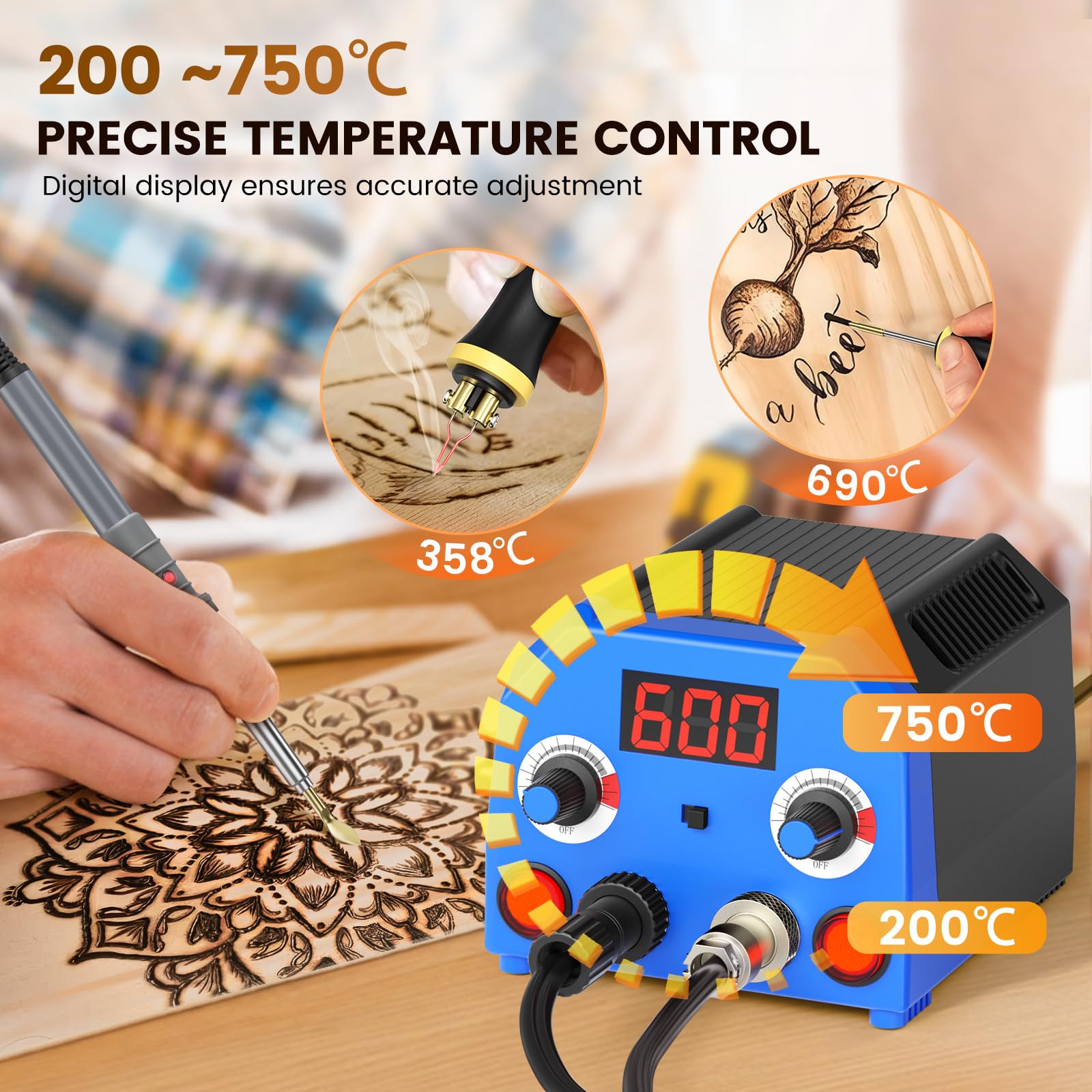 Kit de Quemado de Madera Actualizado con 3 Lápices, 30 Puntas de Alambre y 7 Puntas Sólidas, Herramienta de Pirograbado con Pantalla Digital de Temperatura para Obras de Arte de Pirograbado
