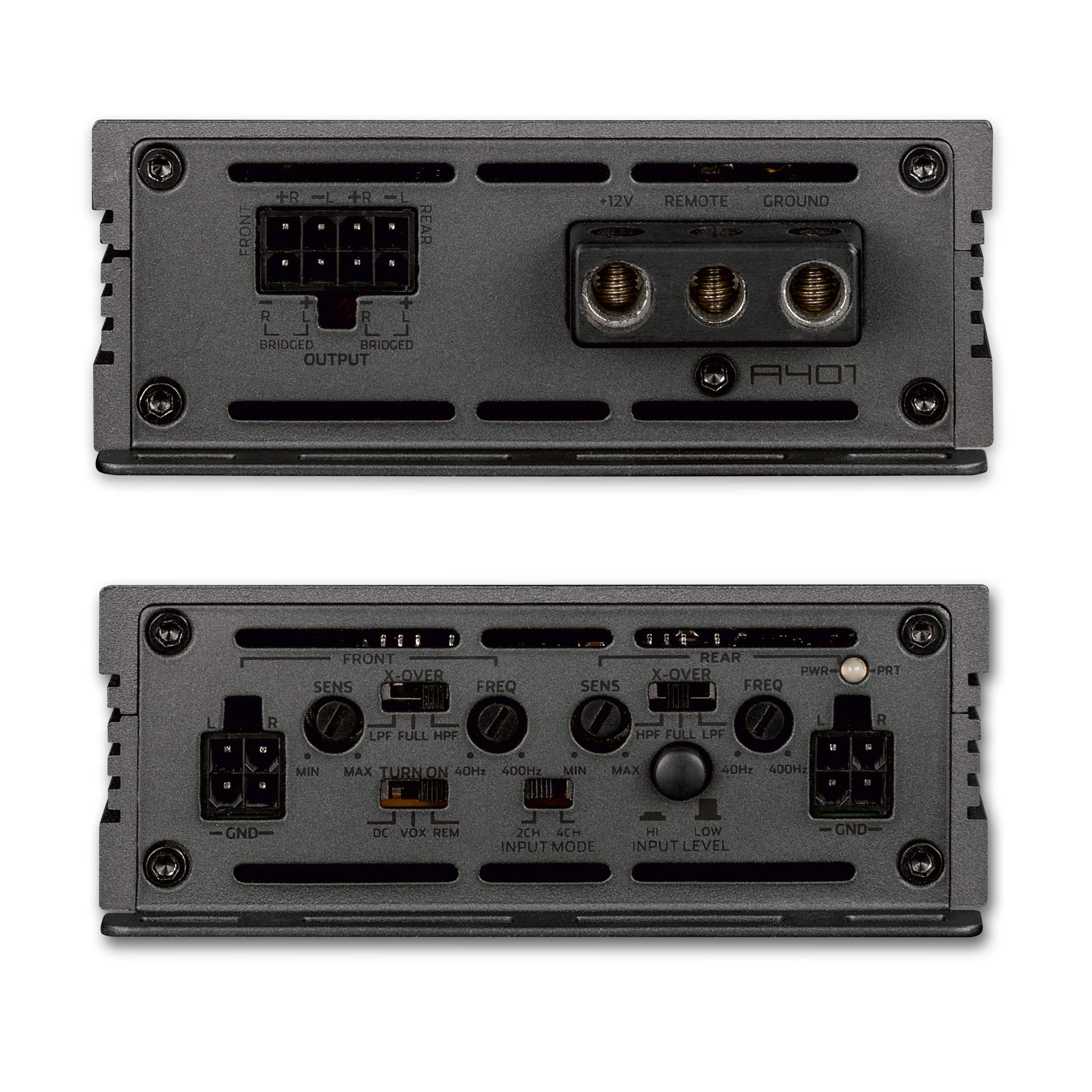 AXTON A401: Leistungsstarker 4-Kanal Verstärker fürs Auto, 4 x 100 Watt, Class-D Digital Endstufe mit High-Level Eingängen, geeignet für Fahrzeuge mit Start/Stopp Automatik