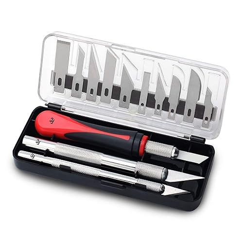 FC Precision Craft Knife Set 16 Pieces - Professional Razor Sharp Knives for Art, Hobby, Scrapbooking and Sculpture – Includes Stencil, Fine Point, Scoring, Chiseling Blades