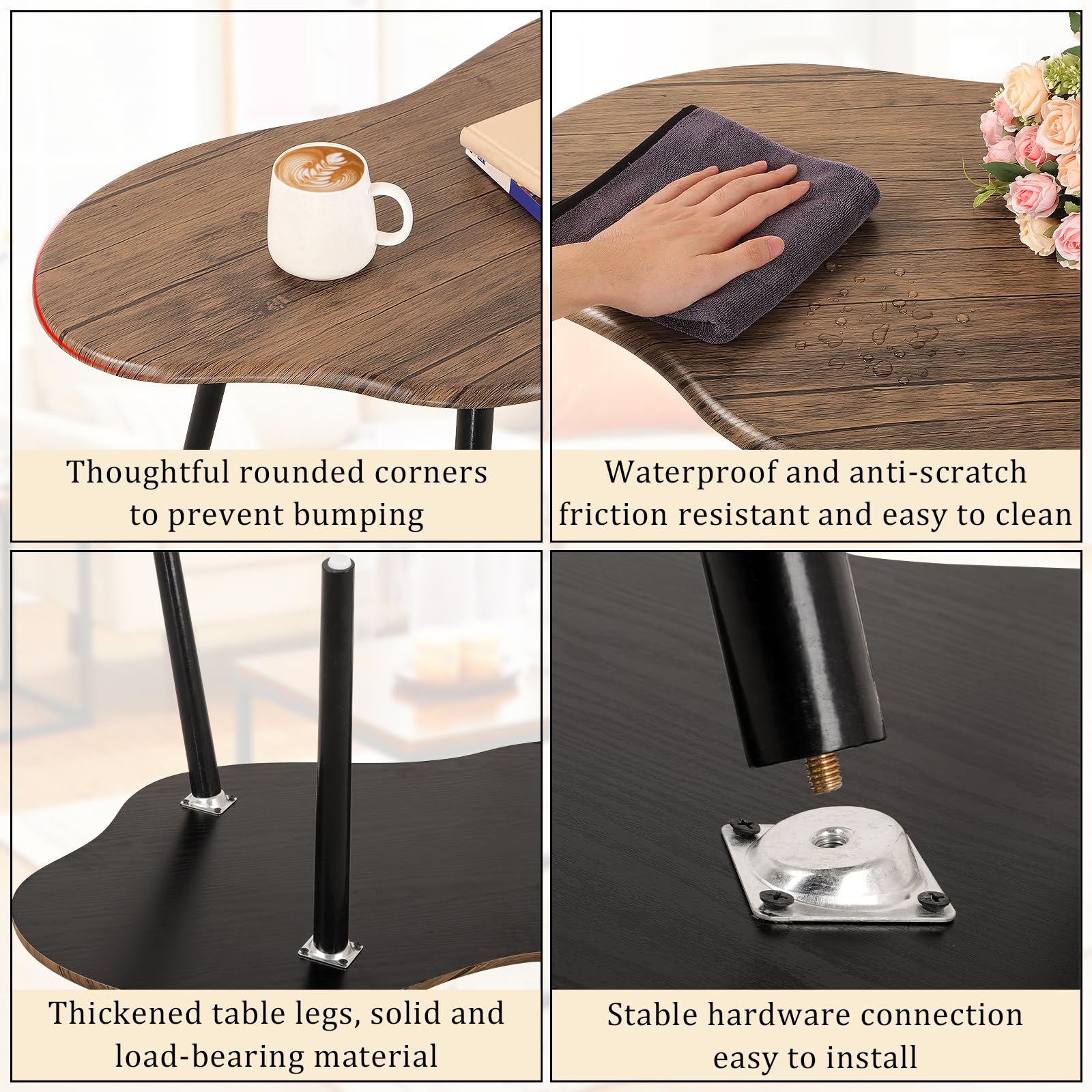 Rustikaler Couchtisch mit unregelmäßiger Holzmaserung, schlicht, modern, Wolkenform, Mitteltisch, Stehtisch für Wohnzimmer, Heimbüro
