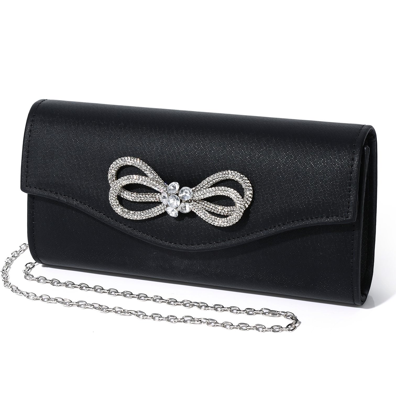 DETARA Women Evening Handbag Shiny Crystal Bow Flap Clutch Purse for Women Wedding Party Prom Purse