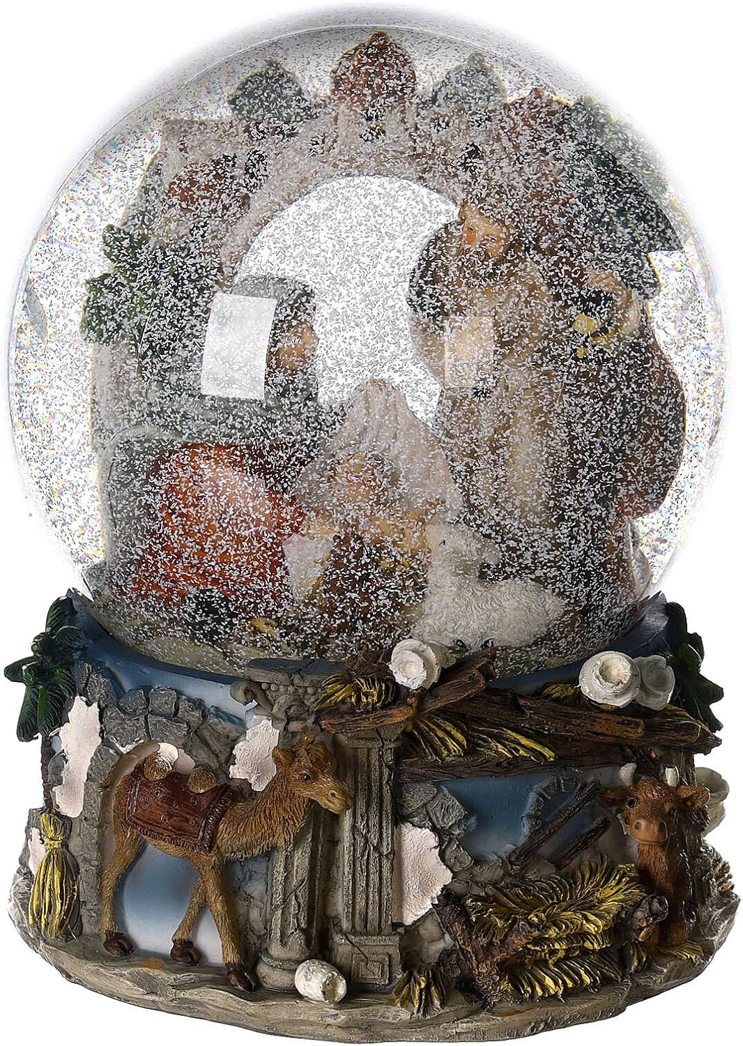 Glass Nativity Snow Globe Donkey ox 20x15x15 cm