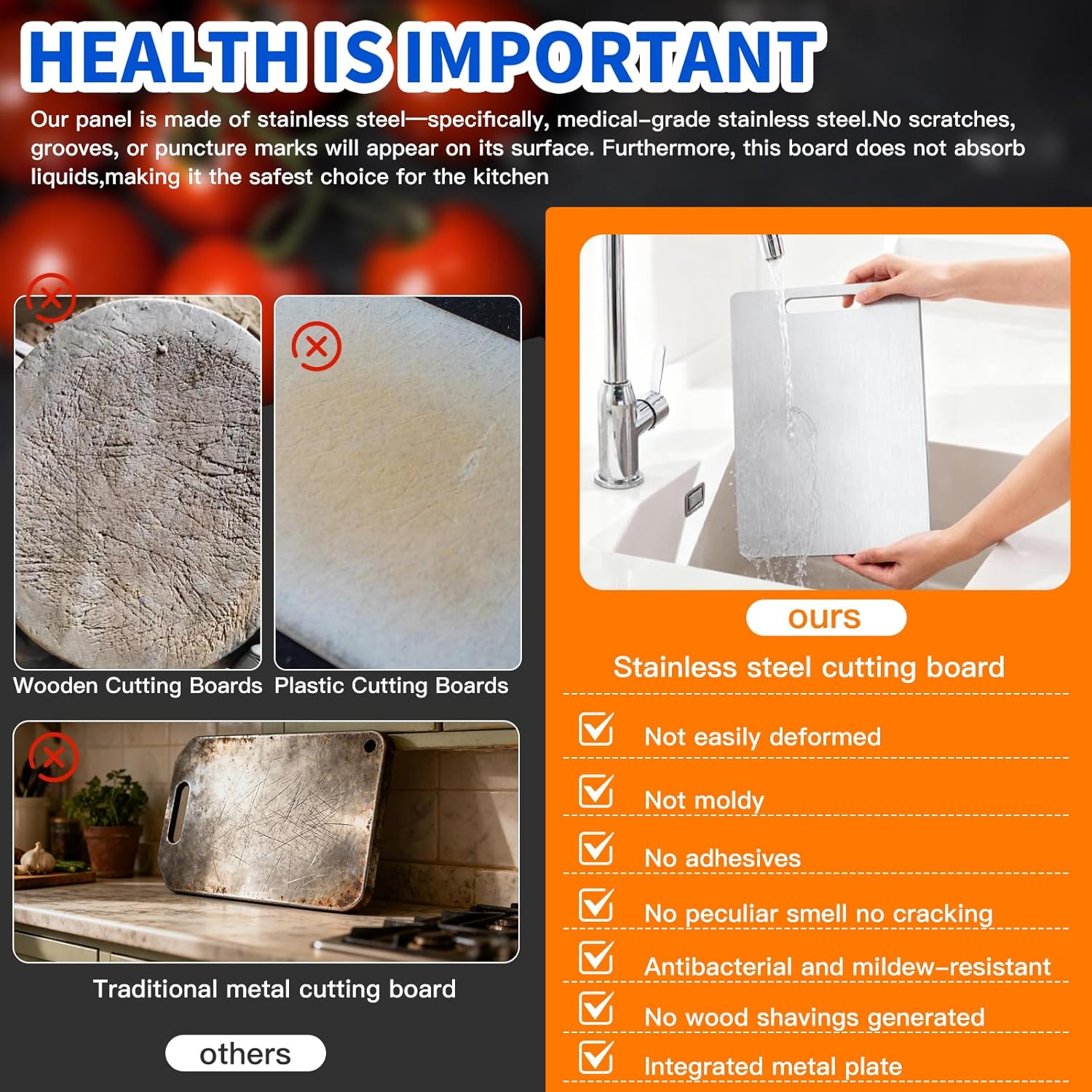 Titanium Cutting Board Set of 3, Titanium Cutting Boards for Kitchen, Food Grade Metal Double Sided Chopping Boards for Kitchen Counter Meat Vegetable Fruit Outdoor Camping(L.M.S)