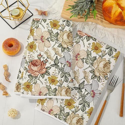 Miniatura 4 de AnyDesign - Toalla de cocina floral vintage de 18 x 28 pulgadas, toalla de cocina retro con rosa y manzanilla ultra absorbente, toalla de té para