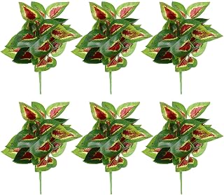 PATIKIL Artificial Greenery Plants, 6 Pcs 7 Bundles Green Plant with Faux Perilla Leaf Leaves Grass Stems for Home Wedding Garden Office Decoration Party Table Backyard Indoor, Green Red