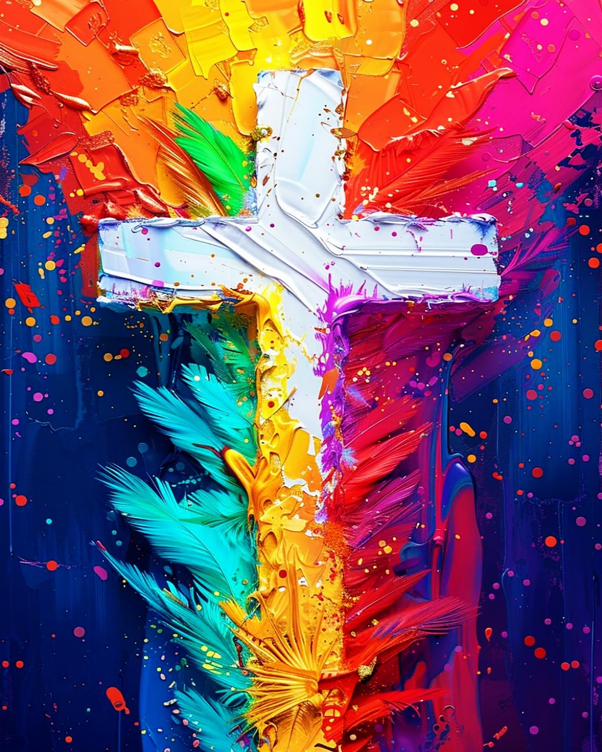 LIUBAISHI Paint by Numbers for Adults, Rainbow Feather Holy Cross, 16x20 Inch, Acrylic on Canvas