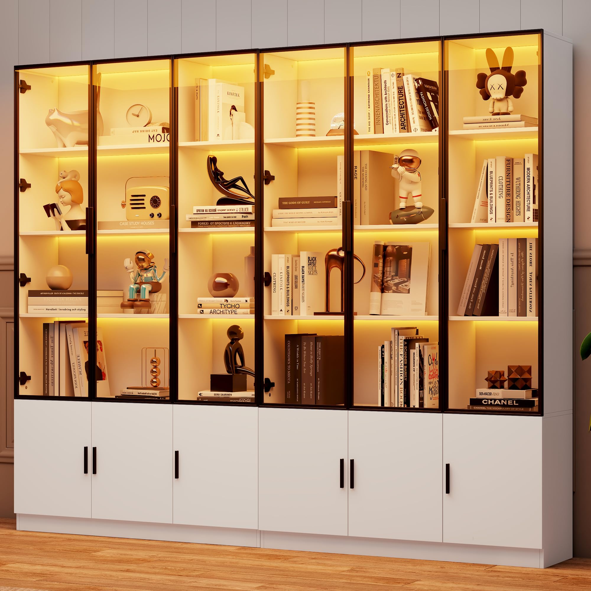 Vitrina de cristal, 12 puertas, armario alto, 240 x 32 x 200 cm, color blanco