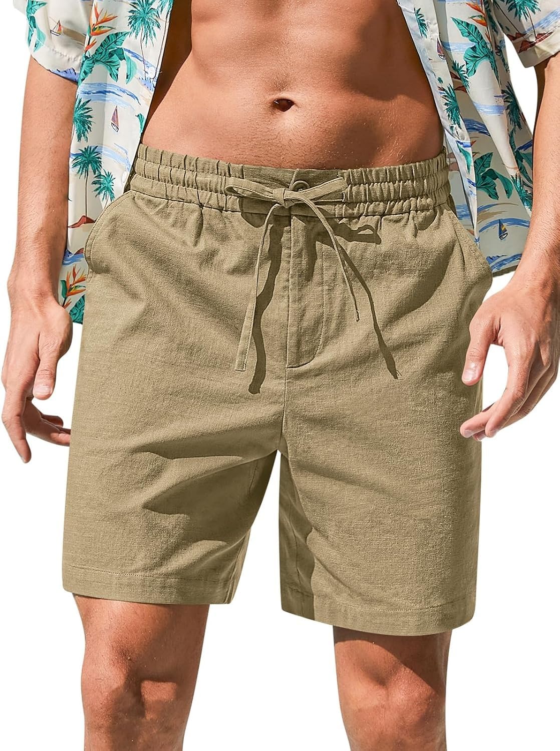 Vogaan Men's Cotton Linen Shorts | Comfortable Breathable Casual Summer Shorts for Men-image-2
